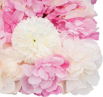 Artificial Flower Wall Panels, Silk Wedding Flower Wall Backdrop Panel, 3D Floral Panel Artificial Floral Wall Mat Flower Screen for Photo Party Wedding Wall Background Decor (12PCS Pink+White)