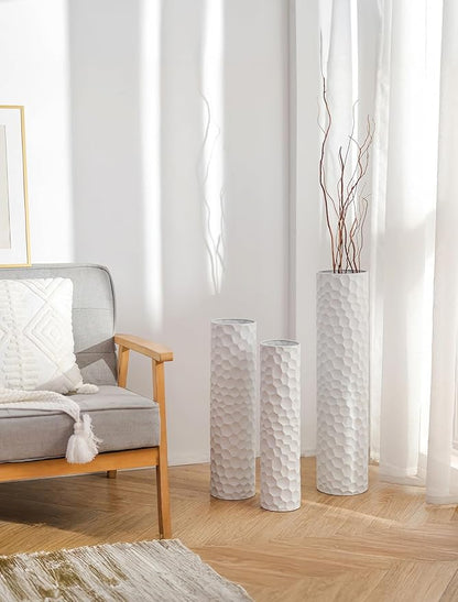 Sziqiqi Tall Vases Floor Standing: White Extra Large Floor Vase for Living Room 27.6/21.7in - Metal Tall Flower Vase for Pampas Grass - Modern Home Decor for Bedroom Office Hallway Corner