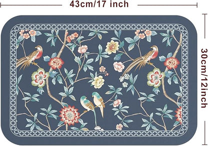 patdrea Blue Chinoiserie Rectangular PVC Placemats, Pack of 6, Waterproof Insulation, Soft and Durable, Suitable for Dining Table, Kitchen and Coffee Table Decoration,12"*17"