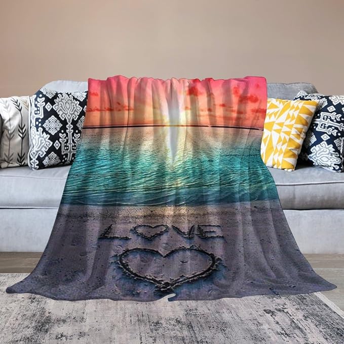 Love Ocean Beach Blanket - Gifts for Women, Men, Loved Ones - Soft Warm Cozy Fleece Throw for Kids, Adults - Couch, Sofa, Bed - 40"x50"
