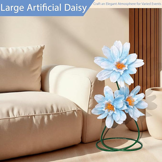 Giant Daisy Fake Flowers for Decoration,37.8" Large Faux Daisy,Big Artificial Flower with Stand for Home Decor,Garden,Hotel,Office,Photography Props,Wedding,Art Gallery,Shop Window Display(Blue)