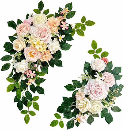 Pack of 2 Wedding Arch, Artificial Flowers, Wedding Decor，Flower Garland Be Suited to Banquet, Party, Reception Entrance Welcome Sign and Background Decoration (Light Pink)