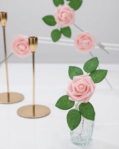 DuHouse 25Pcs Artificial Roses Flowers Fake Roses with Stems Real Touch Foam Flowers for DIY Wedding Bouquet Baby Shower Centerpiece Floral Arrangement Party Home Decor(Blush)