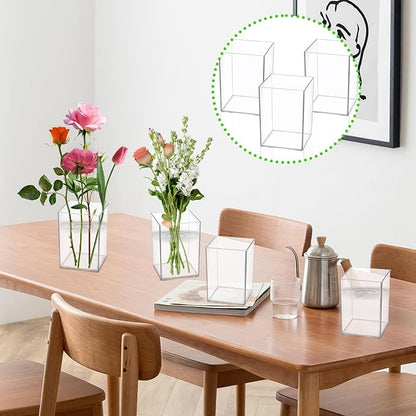 30 PCS Clear Square Vase 2.7'' x 2.7'' Plastic Flower Vases Centerpieces Cube Plastic Container Bulk Small Clear Flower Container for Home Office Wedding Party Decorations