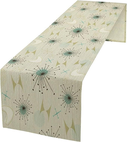 Mid Century Table Runner, Flag Retro Atomic Starburst 1950s Abstract Geometric Space Tabletop Decoration for Home Kitchen Restaurant Table Flag 13x120 Inch