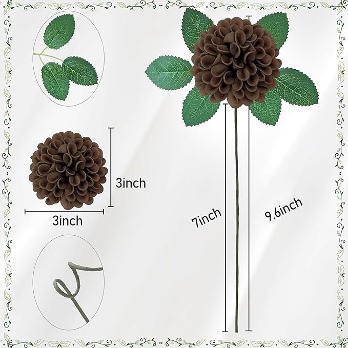Artificial Flowers, 100pcs Artificial Rose for DIY Bouquets Arrangement,Chocolate and Tan Dahlia Flowers Foam Fake with Stems for Wedding Shower Party Floral Arrangements Tables Home Decorations