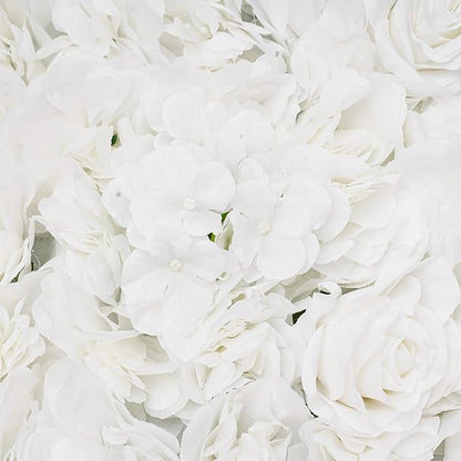 CNCEST Artificial Flower Wall Panels, Flower Wall Mat Silk Rose Flower Panels, Artificial Flower Wall Background (Green+White)