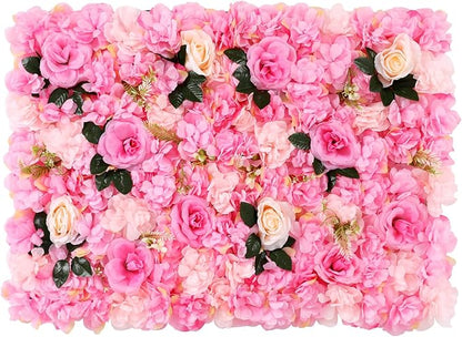 Pink Flower Wall Flower Backdrop Artificial Flower Wall Backdrop 3D Floral Panels for Home Party Wedding Room Decoration 12 Pcs (60x40cm/Deep Pink)
