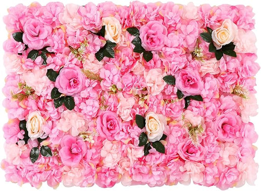 Pink Flower Wall Flower Backdrop Artificial Flower Wall Backdrop 3D Floral Panels for Home Party Wedding Room Decoration 12 Pcs (60x40cm/Deep Pink)