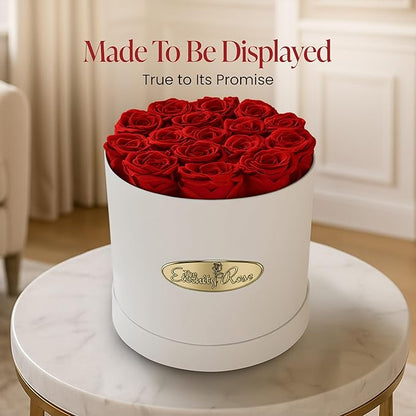 The Eternity Rose 16-Piece Preserved Roses in a Luxury Gift Box – Real Roses in White Round Box – A Valentine’s Gift as Everlasting as Your Love