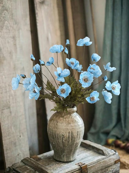 IPOPU Sky Blue Artificial Poppy 6pcs Light Blue Fake Poppies Baby Blue Silk Flowers for Baby Shower Centerpieces Bridal Shower Party Decorations (Sky Blue)