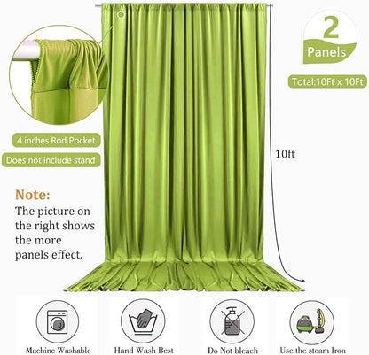 10 x 10 Feet Olive-Green Backdrop Curtain for Partie, Background Curtains for Photoshoot, Birthday, Wedding, Halloween, Thanksgiving, Christmas, New Year Party Decorations 5Ft x 10Ft, 2 Panels