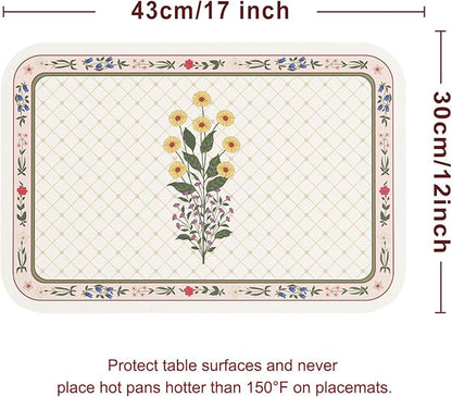 ISAENNE Floral Rectangle PVC Placemats Set of 6, Yellow Daisy Pattern Placemat, Waterproof and Heat-Resistant,Decoration for Kitchen,Dining, Parties, Holiday,12"*17"