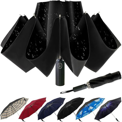 LLanxiry Compact Travel Umbrella, 44" Canopy, Automatic Open/Close Windproof Umbrella, 210T Pongee, 8-Rib Fiberglass, Travel Size Mini, Portable Rain/Sun Umbrellas UPF 50+ with Cover