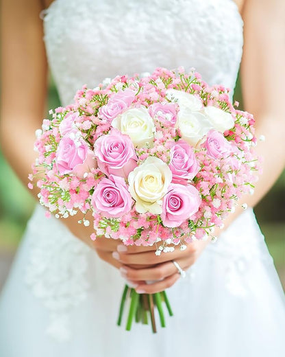 Babys Breath Artificial Flowers, 24Pcs Fake Baby Breath Flowers Artificial Bulk Faux Gypsophila Real Touch Flowers for Wedding DIY Bouquet Arrangement Party Home Garden Decor, Pink