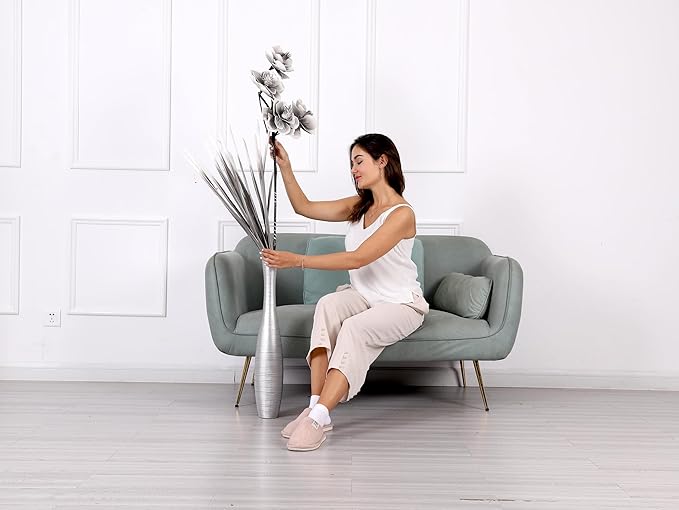 Leewadee Decorative Tall Floor Vase for Living Room Decor, 26 inches, Silver, Resin