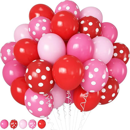 Red and Pink Balloons Strawberry Hot Pastel Light Pink Rose Red Latex Balloons Polka Dot Party Helium Balloon for Sweet Girl Berry Baby Shower Birthday Valentines Day Summer Party Decorations
