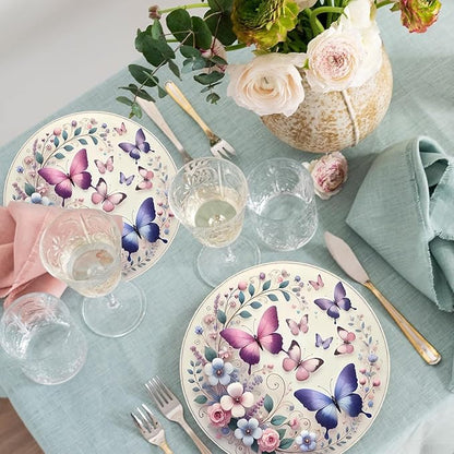 50Pcs Butterfly Plates Butterfly Birthday Party Supplies 7" Pink Purple Butterfly Paper Plates Spring Floral Shower Spring Summer Picnic Wedding Tea Party Vintage butterflyParty Decor