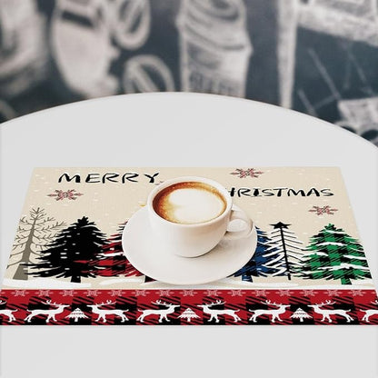Christmas Placemats Rustic Farmhouse Red Buffalo Plaid Elk Christmas Tree Winter Snowflake Placemats Table Kitchen Dining Party 12x18 Inch Set of 4
