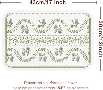 ISAENNE Rectangular Placemats Set of 6,Floral PVC Placemats, Waterproof and Heat-Resistant Place Mats,Decoration for Kitchen, Dining, Parties, Holiday,12"*17"