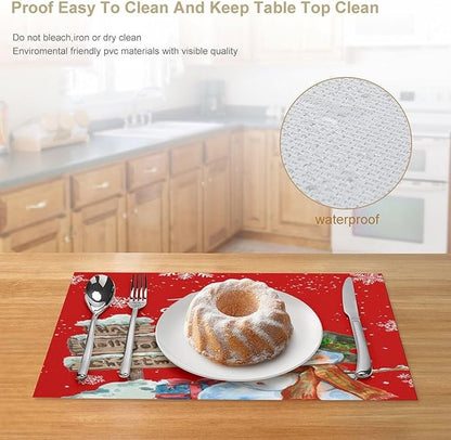Santa Claus Placemats Red Country Farmhouse Winter Christmas Snowflake Cute Snowman Placemats Table Kitchen Dining Party 12x18 Inch Set of 4