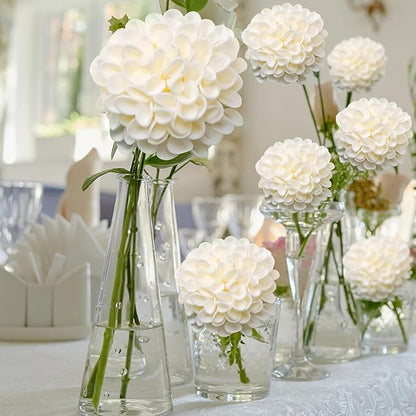 Artificial Flowers, 25pcs Realistic Artificial Rose for DIY Wedding Bouquets Centerpieces Arrangements, Cream Dahlia Flowers with Stem for Bridal Shower Party Home Decorations