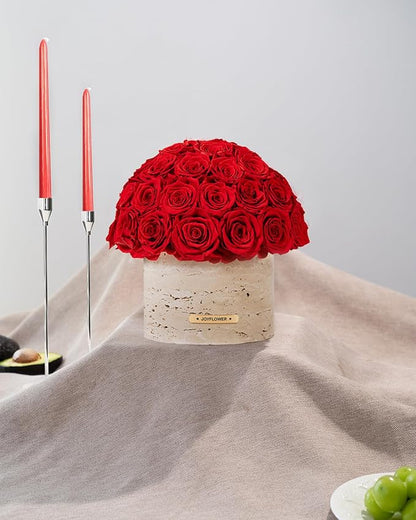 JoyFlower Preserved Flowers Vase, Yellow Cave Stone Flower Vases for Centerpieces, Eternal Flower Decorations for Party Home Living Room Bedroom Coffee Table, Red Flower Vase Unique House Decor