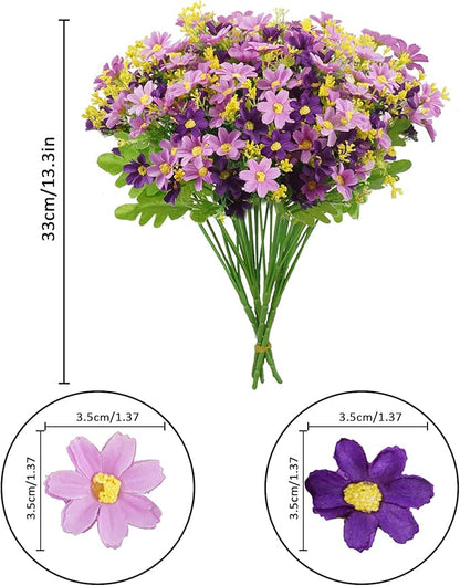 Uieke 6PCS Artificial Flowers for Outdoors UV Resistant, Fake Daisy Mums Flowers No Fade Greenery Shrubs Faux Purple Flowers for Outside Home Wedding Garden Spring Summer Décor
