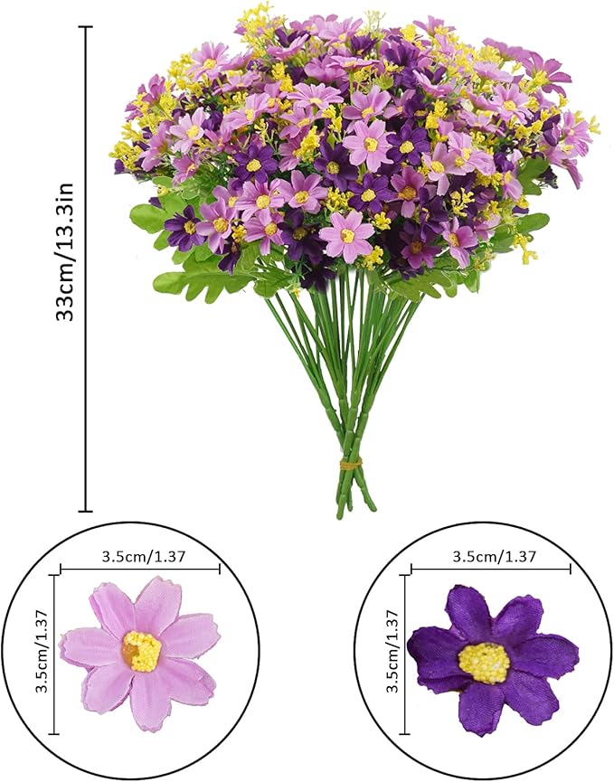 Uieke 12 Bundles Artificial Flowers for Outdoors UV Resistant Fake Daisy Mums Flowers No Fade Shrubs Plants Indoor Outside Planter Home Wedding DIY Garden Porch Décor (Purple)