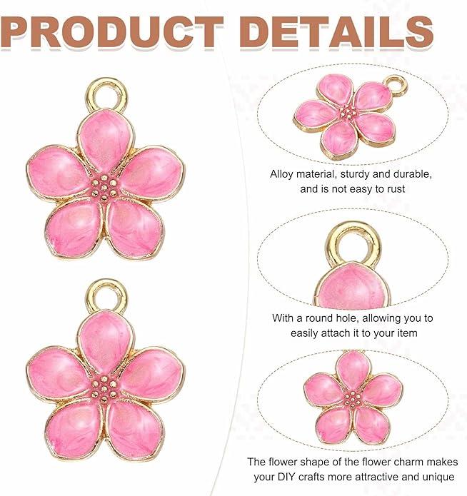 MECCANIXITY Enamel Charm Cherry Blossom Alloy Cute Small Flower Charm Gold Plated Pendant for Jewelry Making