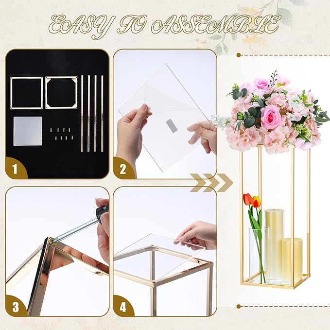 Sieral 6 Sets Wedding Clear Acrylic Flower Vase Include 6 Pcs Centerpieces Flowers Stand 18 Pcs Clear Glass Candle Holders Cylinder Vases, Flower Vases for Table Centerpiece Wedding Home Decor