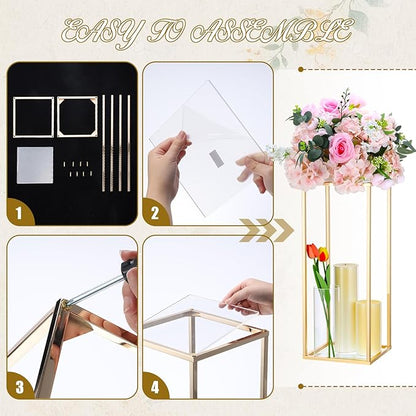 Sieral 6 Sets Wedding Clear Acrylic Flower Vase Include 6 Pcs Centerpieces Flowers Stand 18 Pcs Clear Glass Candle Holders Cylinder Vases, Flower Vases for Table Centerpiece Wedding Home Decor