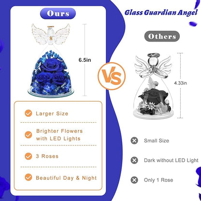 FIACO Preserved Flower Rose Gifts for Women, Forever Eternal Fresh Flowers in Glass Angel Figurines Flowers for Delivery for Grandma Mom Sister Her Wife on Mothers Day Birthday Christmas
