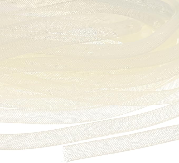 Mesh Tube Ribbon 25 Yards, 10mm Elastic Fabric Ribbons Mesh Tubing for Crafts/Gift Wrapping/Flower Bouquets/Wedding/Birthday/Holiday/Wreaths Christmas/Decoration[Natural White]