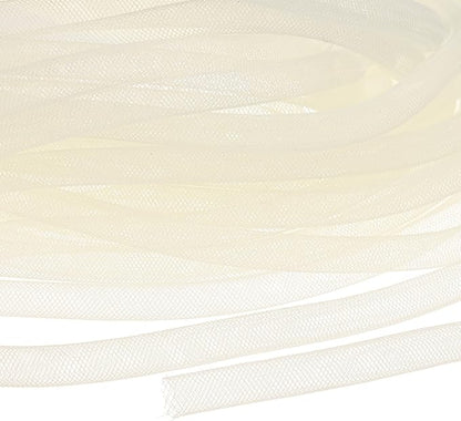 Mesh Tube Ribbon 25 Yards, 10mm Elastic Fabric Ribbons Mesh Tubing for Crafts/Gift Wrapping/Flower Bouquets/Wedding/Birthday/Holiday/Wreaths Christmas/Decoration[Natural White]