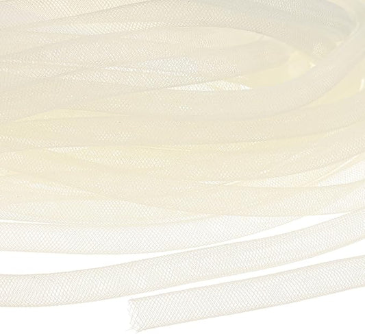 Mesh Tube Ribbon 25 Yards, 10mm Elastic Fabric Ribbons Mesh Tubing for Crafts/Gift Wrapping/Flower Bouquets/Wedding/Birthday/Holiday/Wreaths Christmas/Decoration[Natural White]