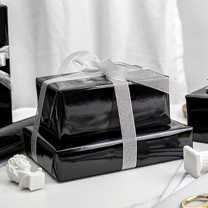 Merture Metallic Black Wrapping Paper Roll - 17 In X 32.8 Ft(46.5 sq.ft.) Solid Color Gift Wrap with Grid Cutting Lines for Halloween, Birthday, Valentines Day, Fathers Day, Halloween, Graduation