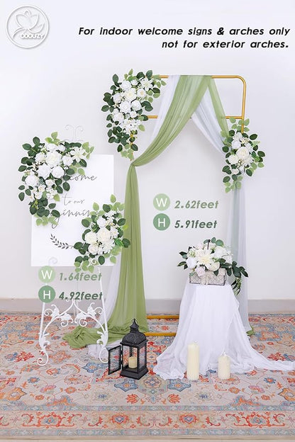 Pack of 2 Wedding Arch, Artificial Flowers, Wedding Decor，Flower Garland Be Suited to Banquet, Party, Reception Entrance Welcome Sign and Background Decoration (White)