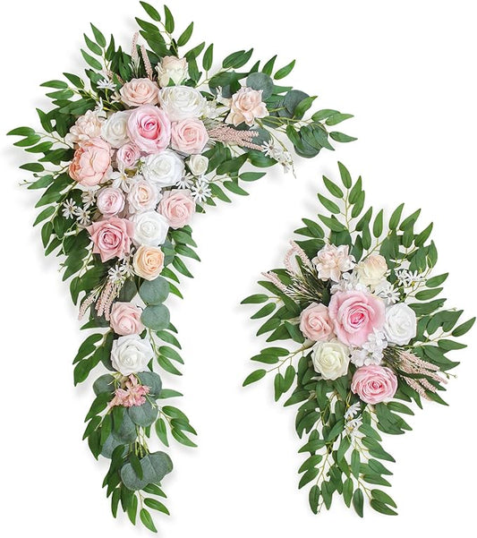 Artificial Flowers Wedding Arch Decor Arch Flowers (Set of 2) for Wedding Welcome Sign and Backdrop Decoration (Light Pink)