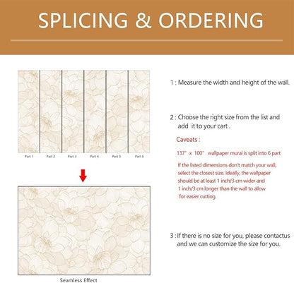 Peony Floral Beige Wallpaper Mural Peel and Stick for Living Room and Bedroom 137"x100"