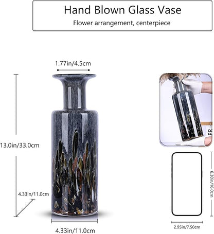 LCCCK 13" Tall Glass Vase Pretty Hand Blown Glass Vase, Unique Colorful Flower Vases for Bouquet, Modern Sea Art Decorative Vase for Home Living Room Kitchen Bathroom Dining Table Centerpieces