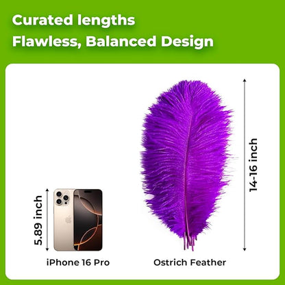 Piokio 10 pcs Natural Purple Ostrich Feathers 14-16 inch(35-40 cm) Bulk for DIY Halloween Decorations, Wedding Party Centerpieces, Gatsby Decorations