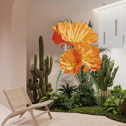Artificial Giant Huge Flowers 3D Large Faux Floral Large Flowers Decor Adjustable Height for Wedding Birthday Party Shop Window Display Arrangement Event Decorations 3 Pack (Orange)