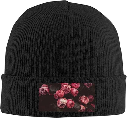 Cute Rose Beanie Hat Rose Beanie Cap Rose Flower Knitted Beanies Flower Knit Hats Winter Hat for Women Men