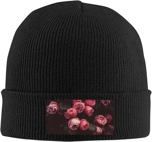 Cute Rose Beanie Hat Rose Beanie Cap Rose Flower Knitted Beanies Flower Knit Hats Winter Hat for Women Men