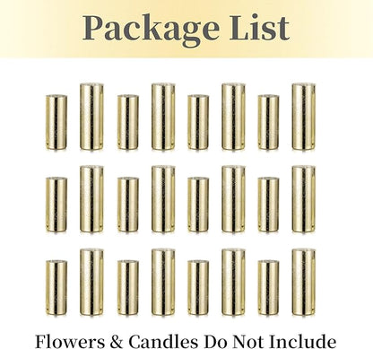 Glass Cylinder Vases Set of 24, Hewory Glittery Gold Vase for Centerpieces, Glass Hurricane Candle Holders for Pillar Floating Candle, Tall Round Vase for Wedding Anniversary Events Home Table Decor