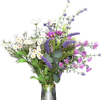 18"-20" Artificial Wildflower Bouquet, Fake Wild Flower Arrangment Faux Daisy & Gerbera Arrangement, Pre-arranged Silk Floral, Bendable Stems, Greeting Card, Rustic Farmhouse Wedding Centerpiece