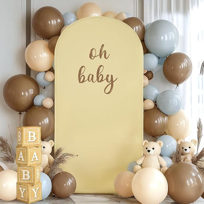 7.2FT Beige Arch Backdrop Cover - Polyester Fitted Wedding Arch Stand Covers Round Top Chiara Arch Backdrop Cover for Birthday Party Banquet Photo Background Decoration