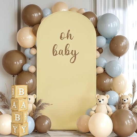 7.2FT Beige Arch Backdrop Cover - Polyester Fitted Wedding Arch Stand Covers Round Top Chiara Arch Backdrop Cover for Birthday Party Banquet Photo Background Decoration
