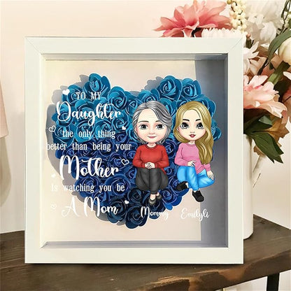 Personalized Mom Flower Shadow Box Custom Heart Shaped Rose Flower Shadow Box Frame with Family Portrait To My Daughter Mother's Day Shadowbox Memory Gifts for Mom from Daughter Birthday